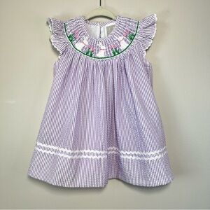 Lil Cactus Baby Girl 6-12M Lavender White Striped Seersucker Smocked Bunny Dress